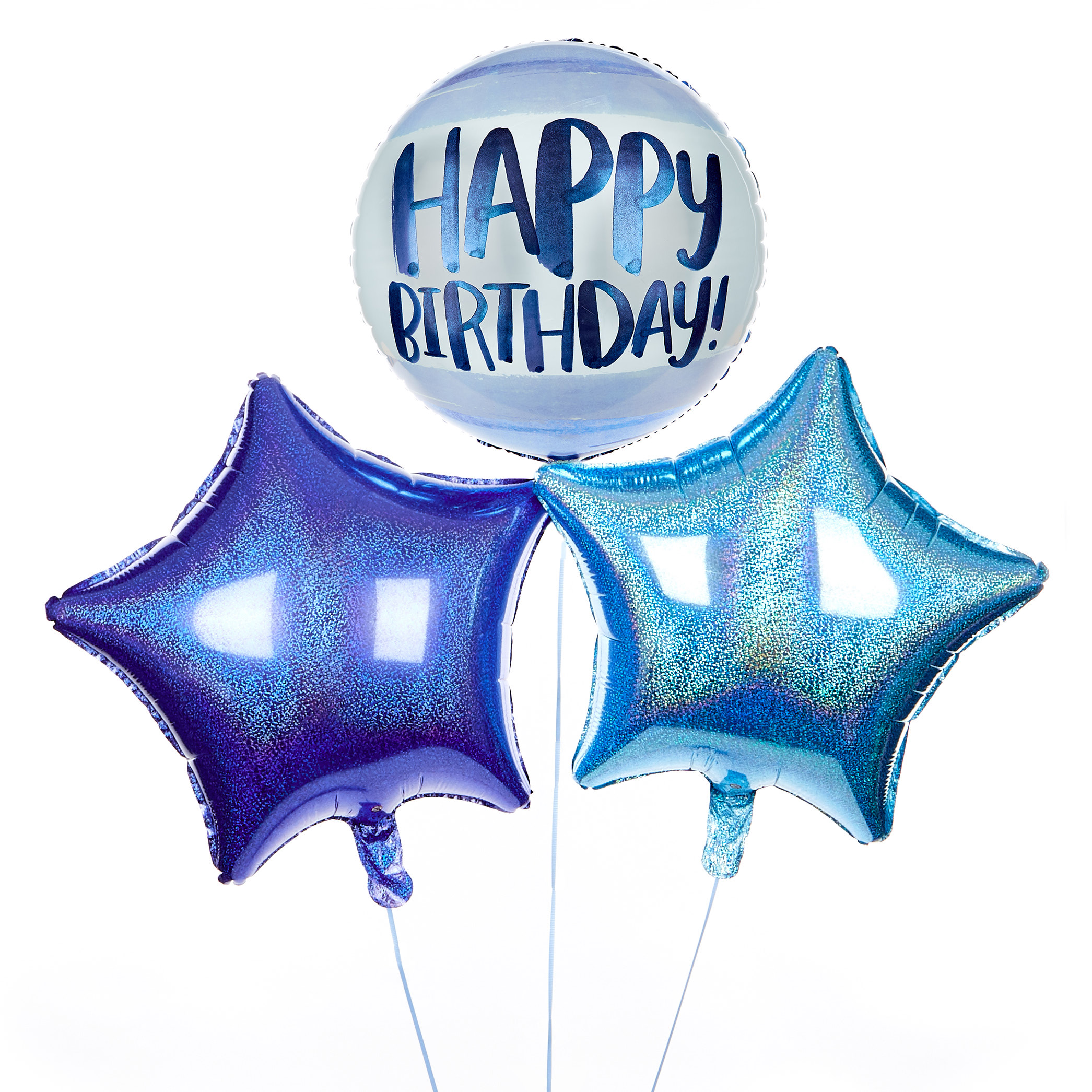 Blue Watercolour Happy Birthday Balloon Bouquet - DELIVERED INFLATED!