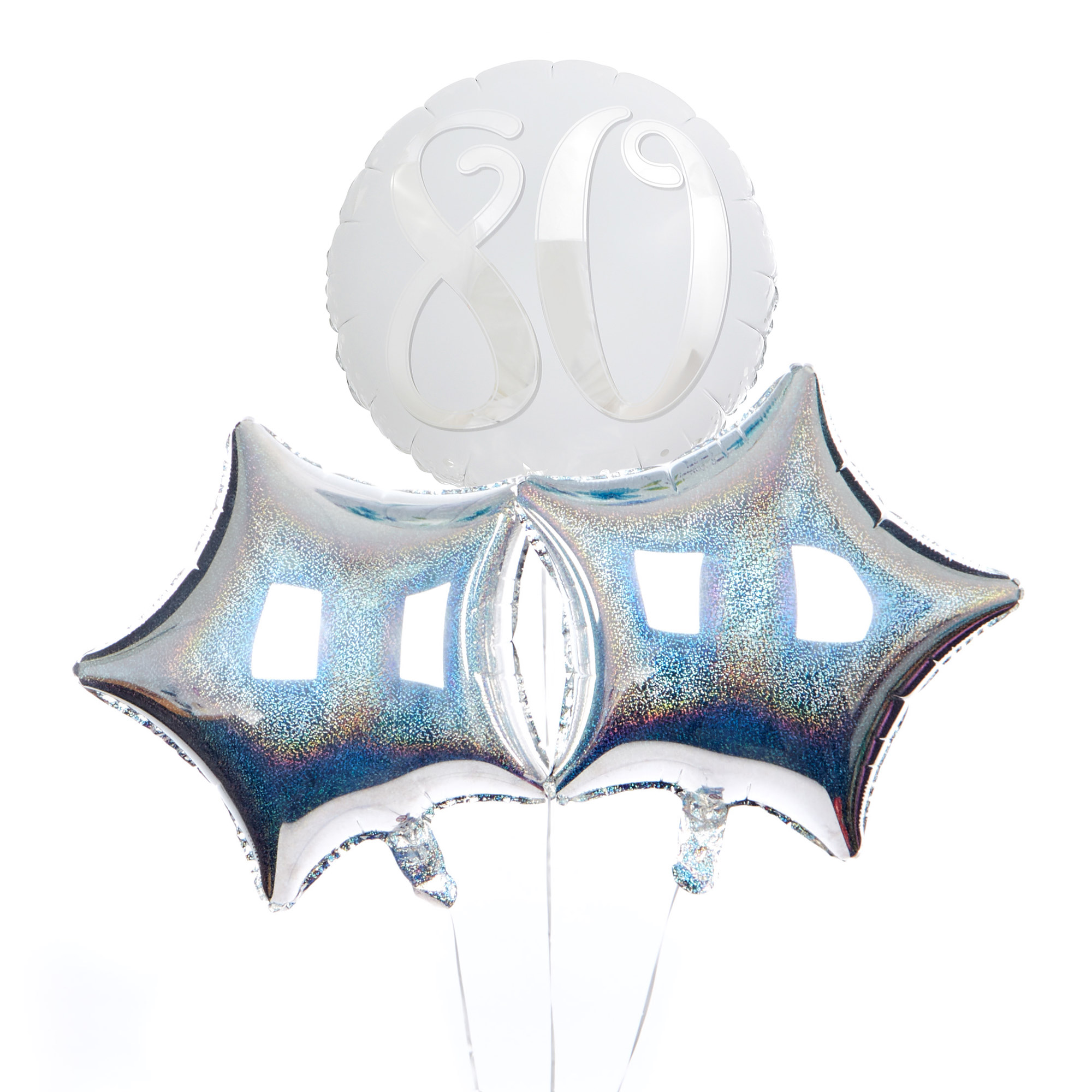 Silver & White 80th Birthday Balloon Bouquet INFLATED & FREE DELIVERY! 
