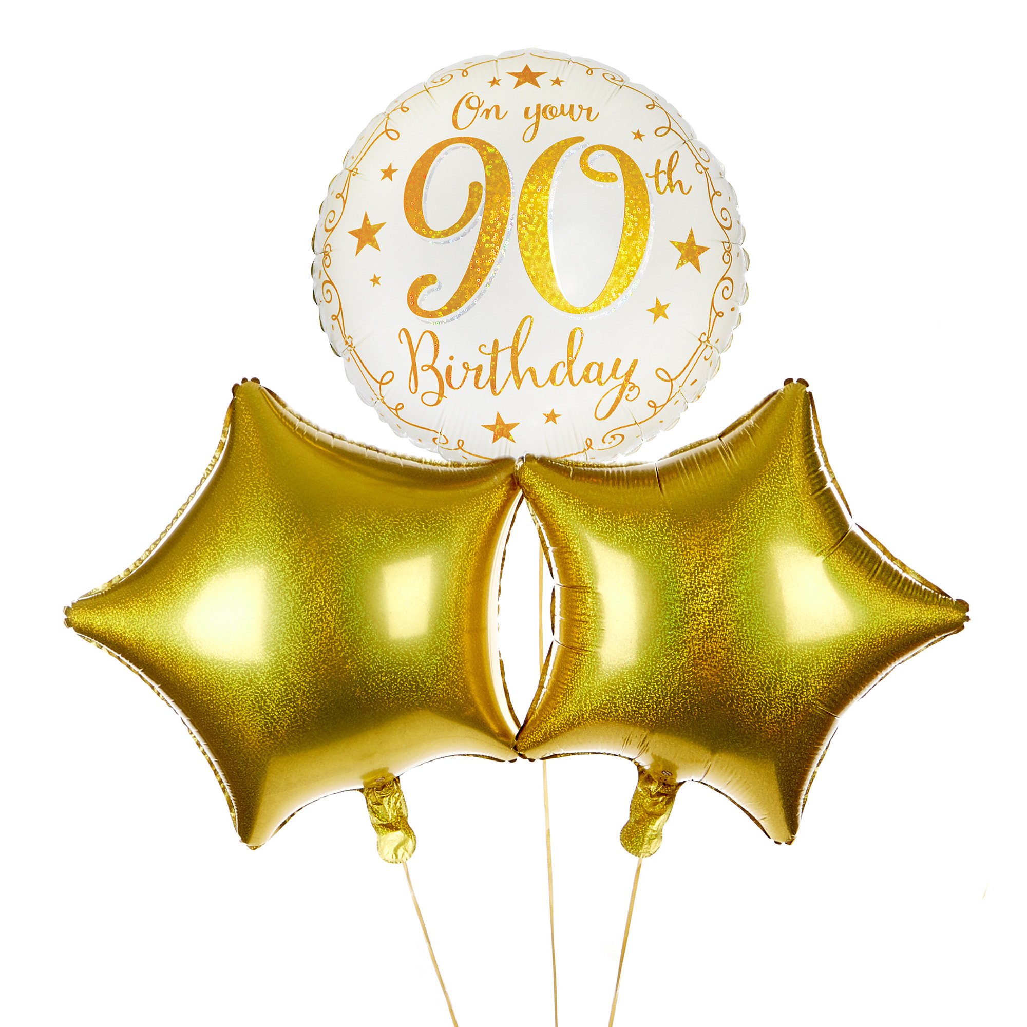 Gold Stars 90th Birthday Balloon Bouquet - DELIVERED INFLATED!