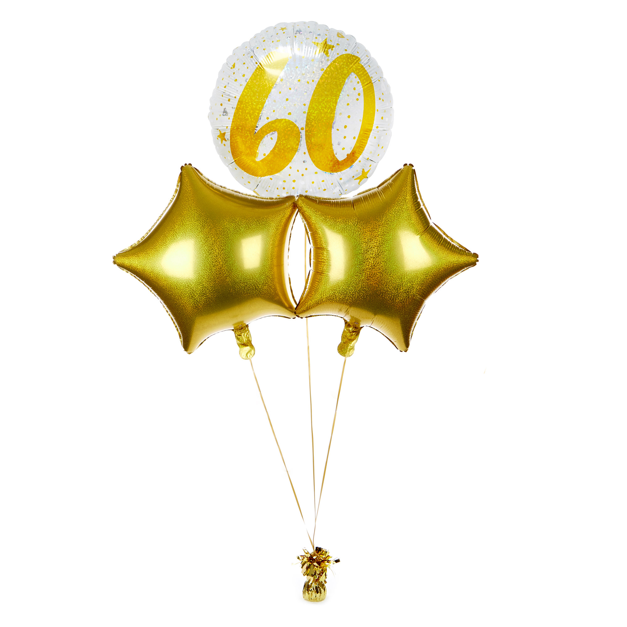 Gold & Silver 60th Birthday Balloon Bouquet - DELIVERED INFLATED!
