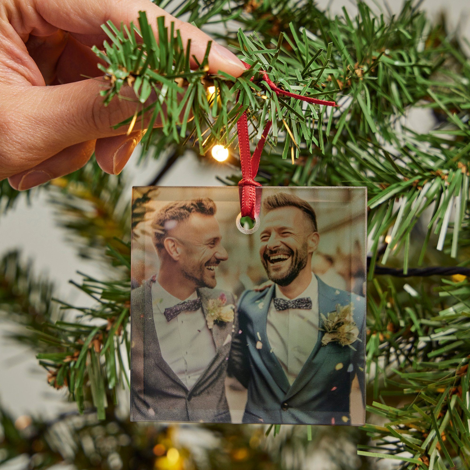 Personalised Square Glass Photo Christmas Tree Ornament