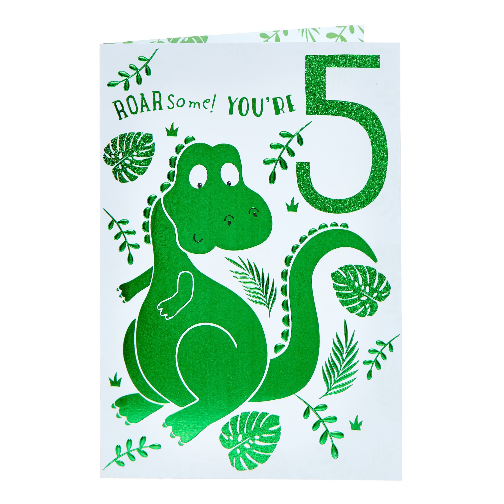 Green Dinosaur Roarsome 5th Birthday Card