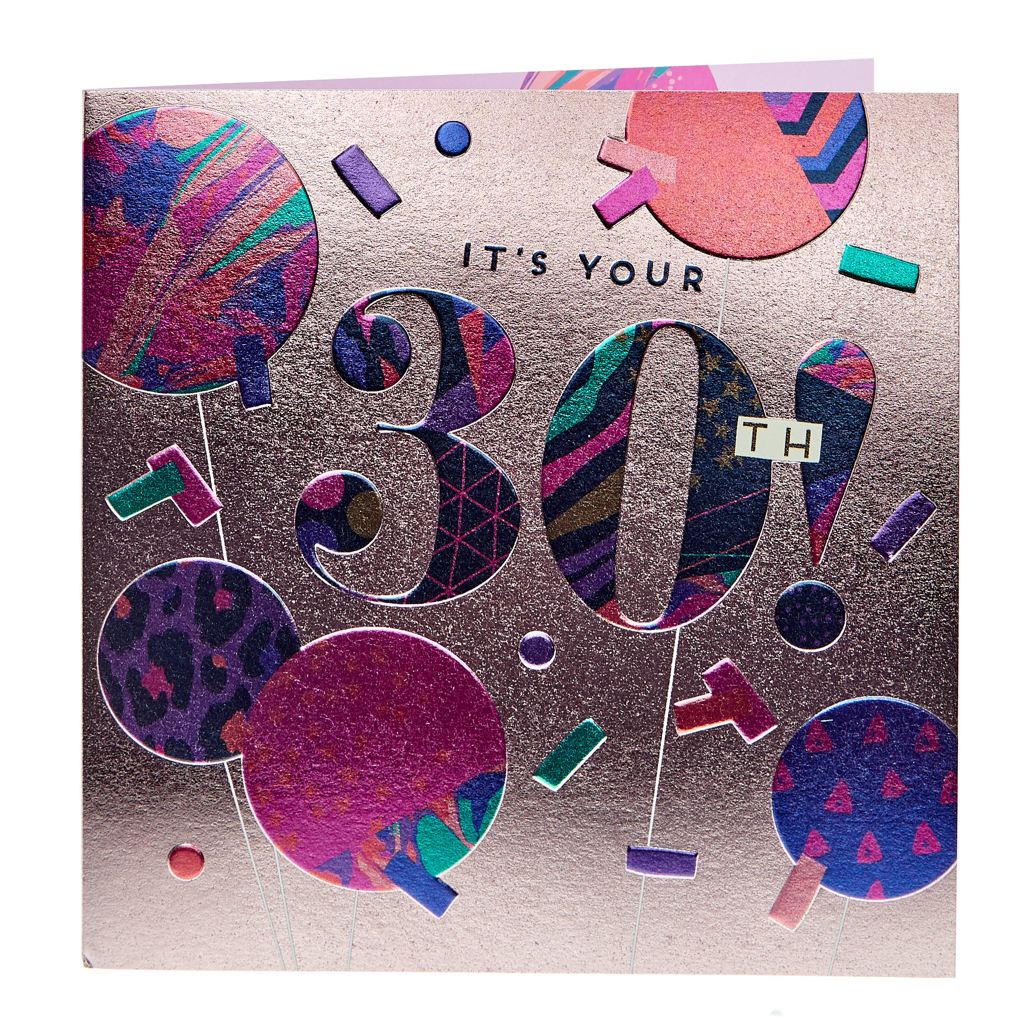 Boutique 30th Birthday Card - Confetti & Balloons