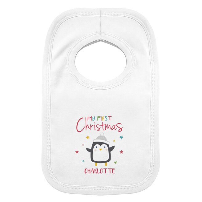 Personalised Baby Bib - My First Christmas Penguin