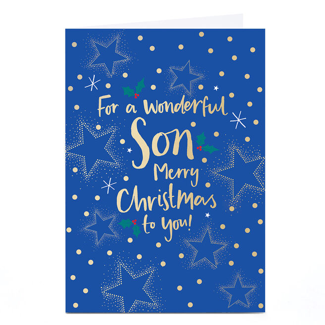 Christmas Card - Blue Stars For A Wonderful Son