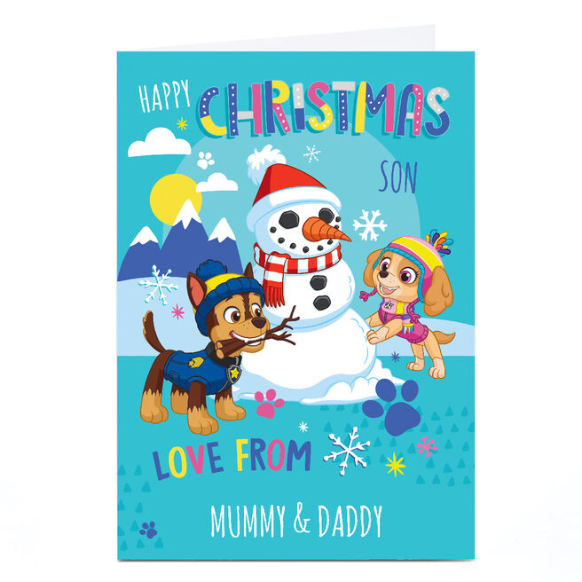 Personalised Paw Patrol Christmas Card - Building Snowman