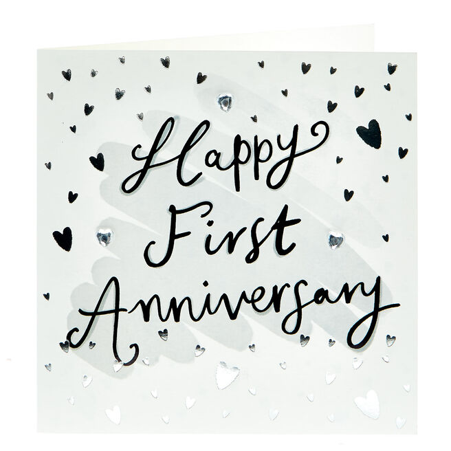 Boutique Collection 1st Anniversary Card - Silver Hearts
