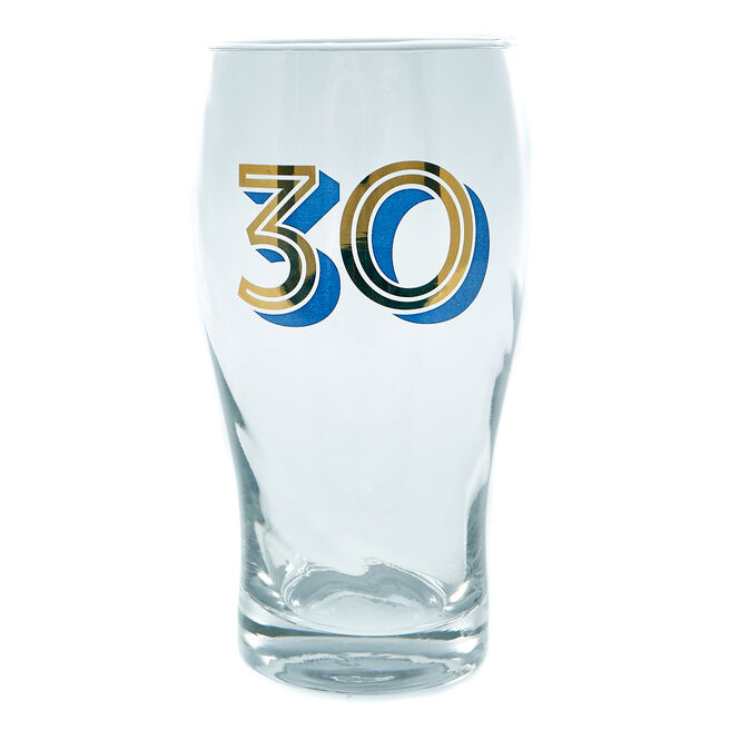 30th Birthday Pint Glass In A Box - Blue & Gold 
