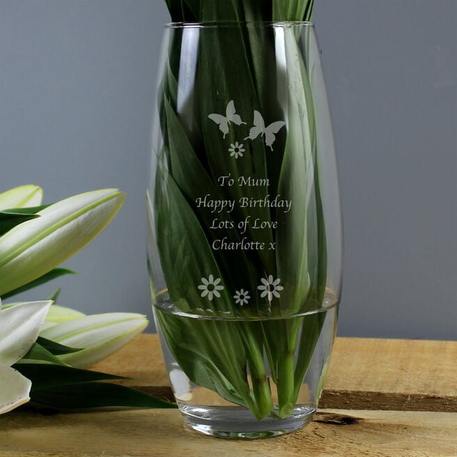 Personalised Butterflies & Flowers Bullet Vase