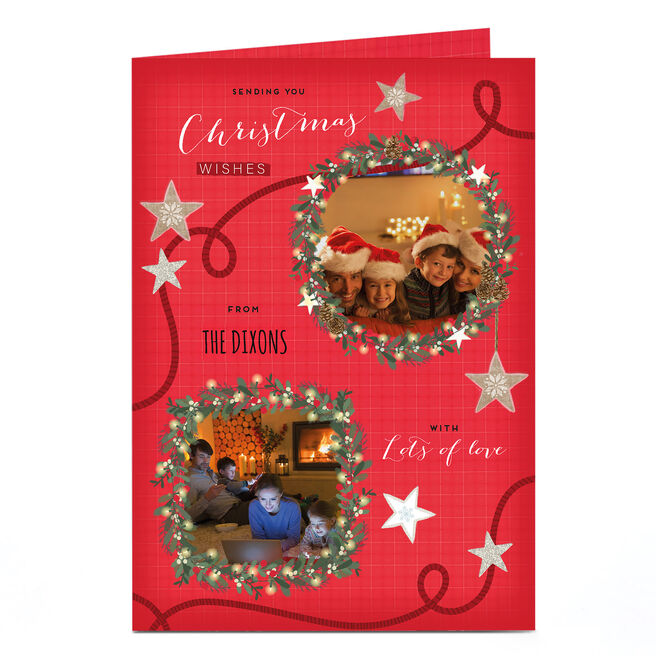 Photo Christmas Card - Family Name & 2 Wreaths