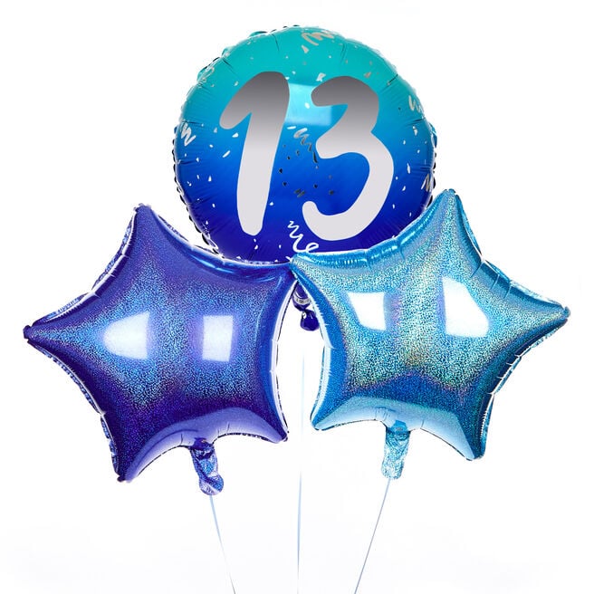 Blue 13th Birthday Balloon Bouquet - Delivered Inflated!