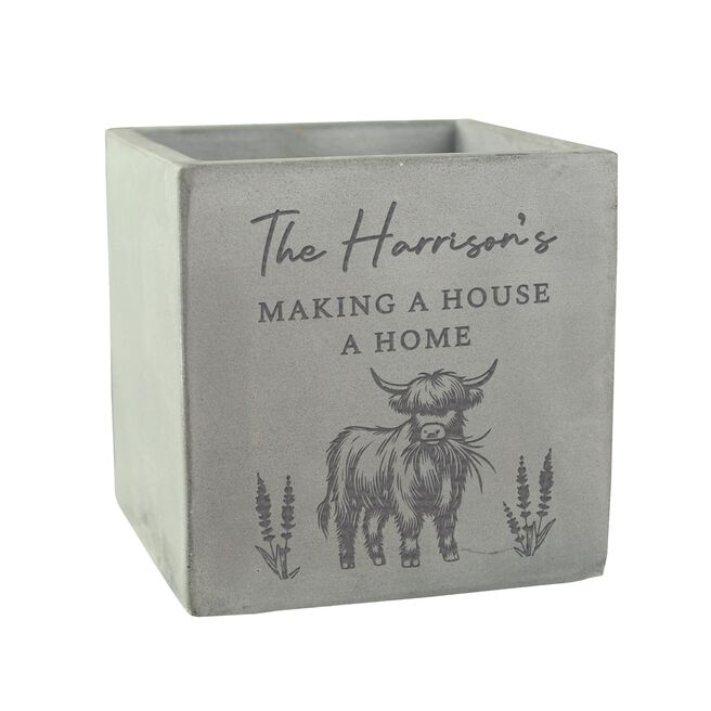 Personalised Highland Cow Concrete Plant Pot