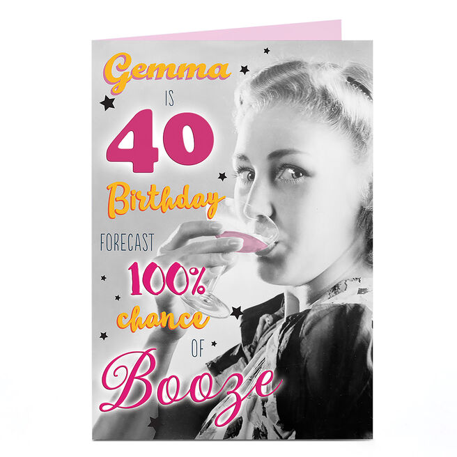 Personalised 40th Birthday Card - 100% Chance Of Booze