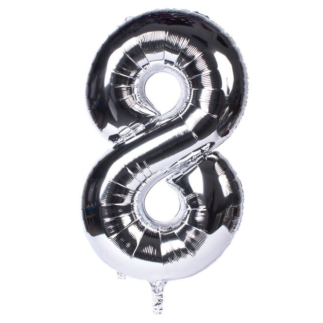 Silver Number 8 Foil Giant Helium Balloon (Deflated)