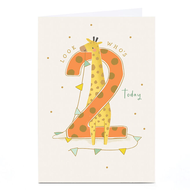 2nd Birthday Card - Giraffe With Bunting