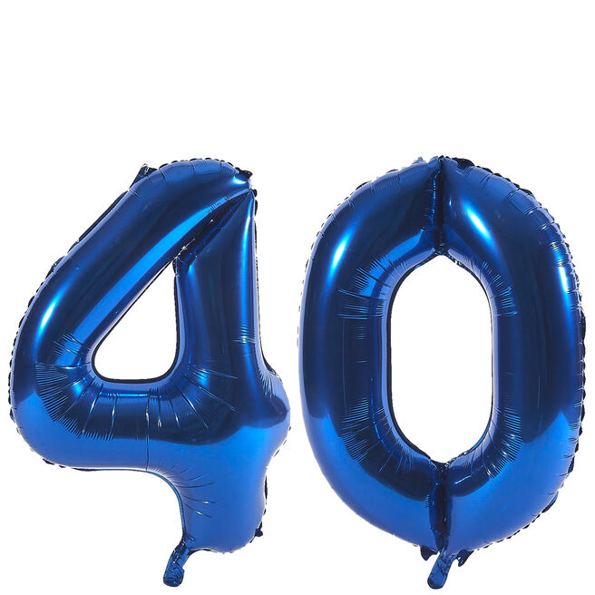 Age 40 Giant Foil Helium Numeral Balloons - Blue (deflated)