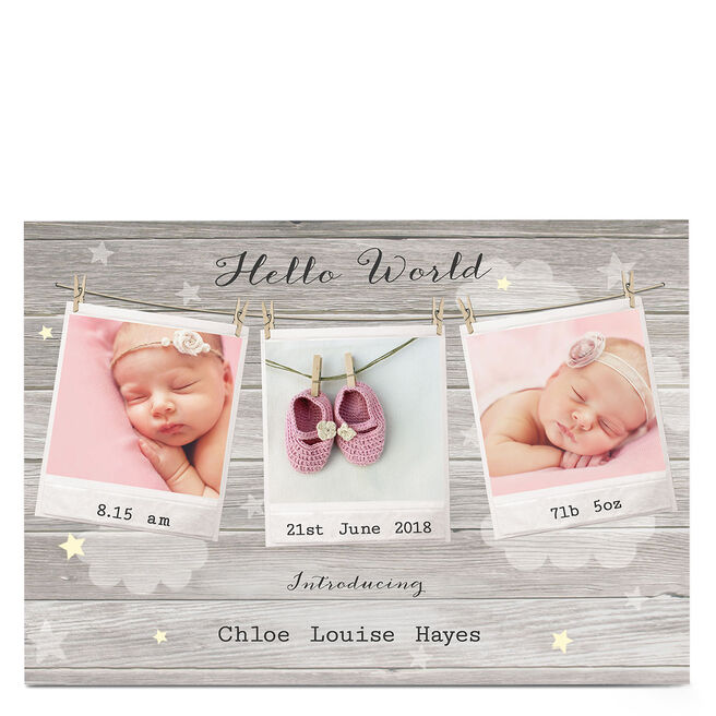 New Baby Photo Card - Hello World, Polaroids