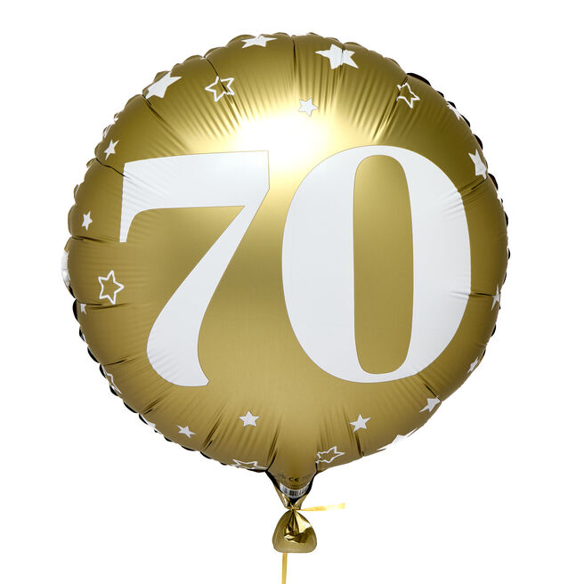 White & Gold Stars 70th 18-Inch Foil Helium Balloon