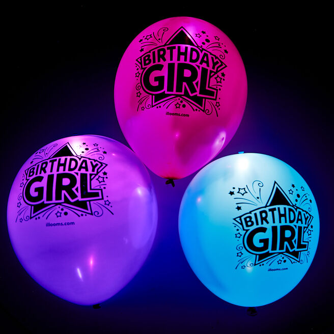Latex Illooms Birthday Girl Light-Up Balloons - Pack of 5