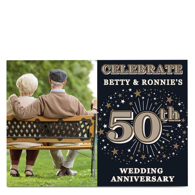 Photo 50th Anniversary Invitation - Gold Stars
