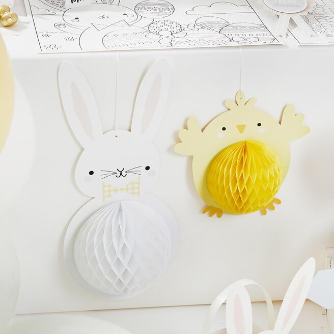 Bunny & Chick Honeycomb Decorations - Pack of 2