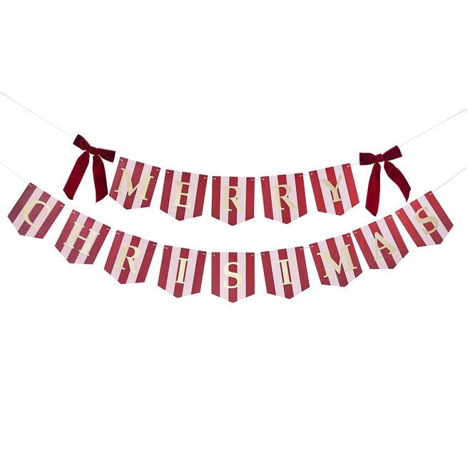 Stripey Merry Christmas Foiled Banner With Velvet Bows