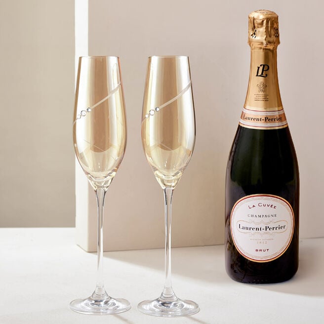 Crystal Embellished Amber Champagne Flutes - Set of 2