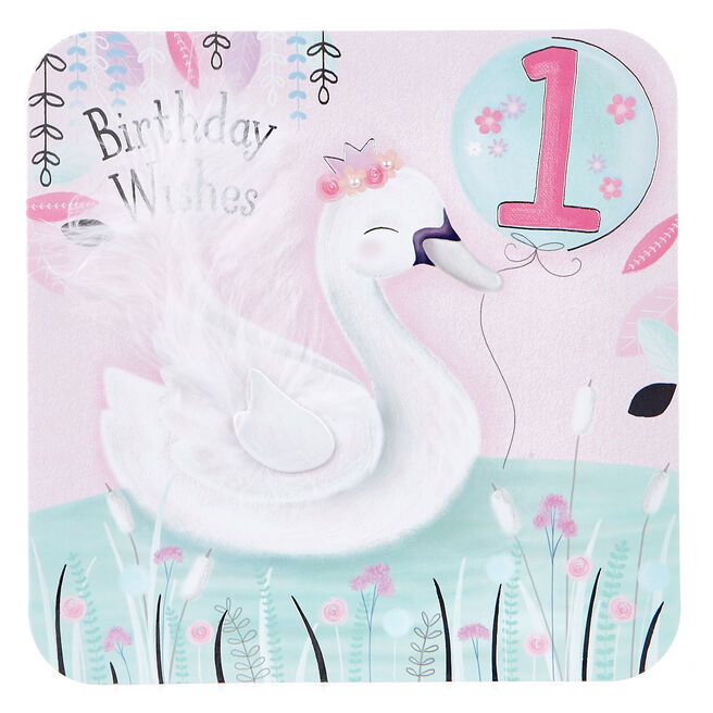 Boutique Collection 1st Birthday Card - Princess Swan