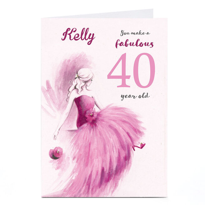 Personalised Birthday Card - Pink Fabulous Lady, Editable Age
