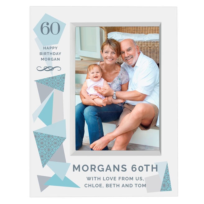 Personalised 60th Birthday Box Photo Frame - Geometric Blue