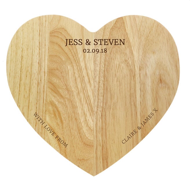 Personalised Heart-Shaped Wooden Cheeseboard Set