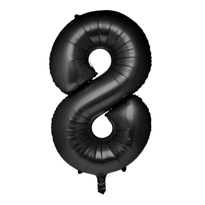 Large 34-Inch Black Foil Helium Number 8 Balloon - Delivered Inflated