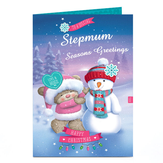 Personalised Hugs Christmas Card - Special Snowman Stepmum