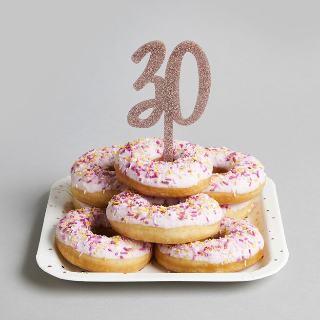 Metallic Rose Gold Number 30 Glitter Acrylic Cake Topper 