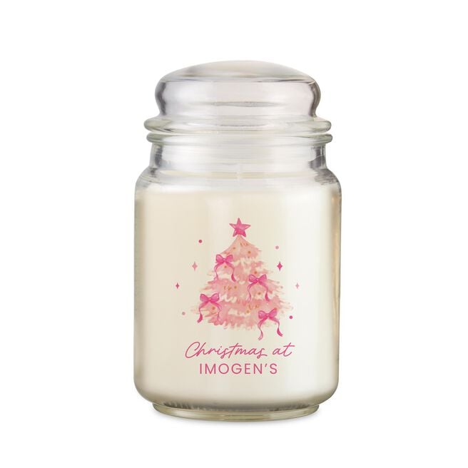 Personalised Pink Christmas Tree Large Candle Jar,  Personalised Pink Christmas Tree Large Candle Jar