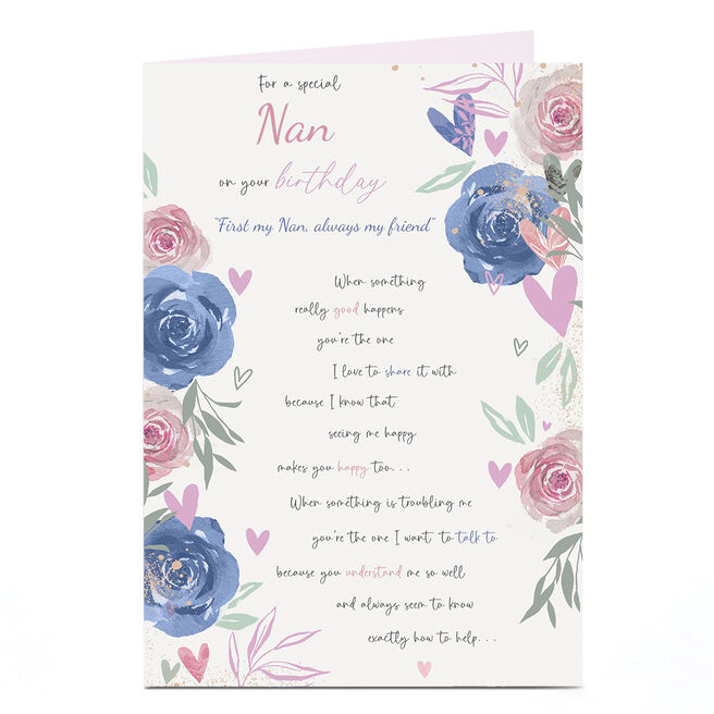 Personalised Birthday Card - First My Nan Always My Friend Roses