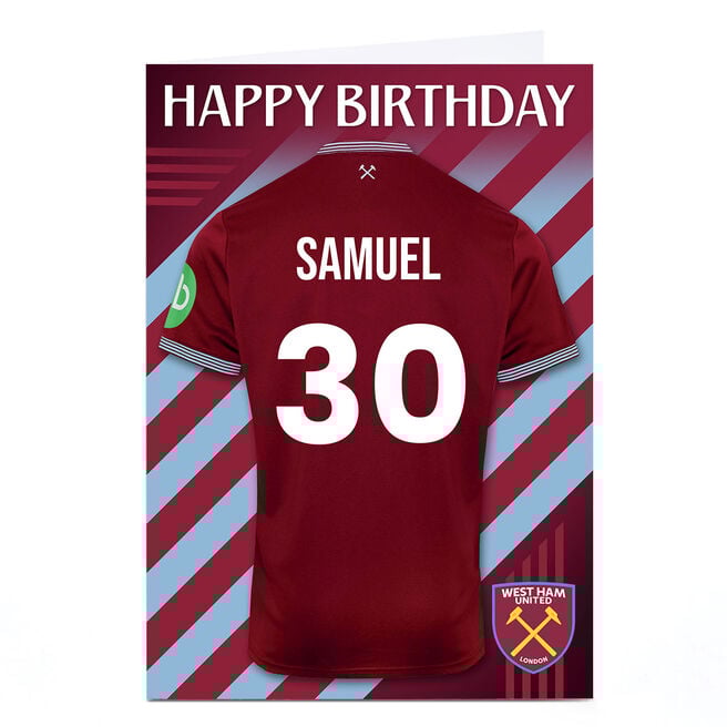 Personalised Football Birthday Card - West Ham Shirt and Number 