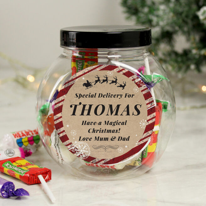 Personalised Special Delivery Christmas Sweet Jar