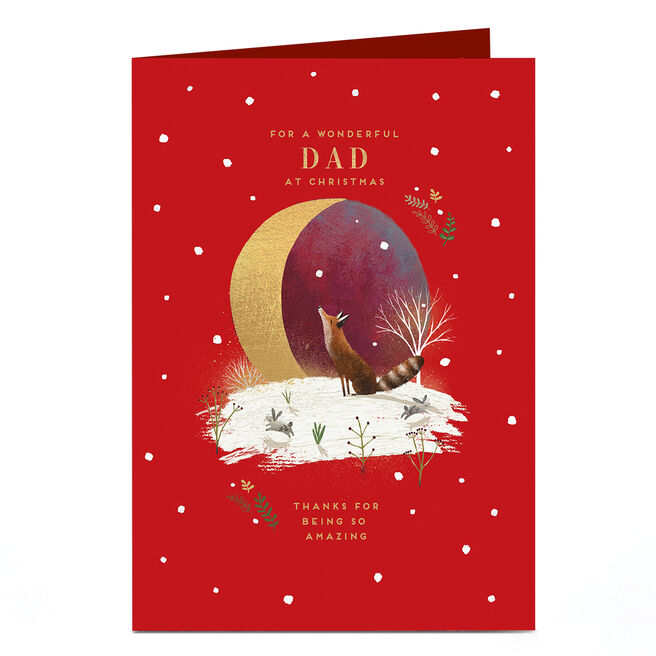 Christmas Card - Fox and Cresent Moon Red, For A Wonderful Dad