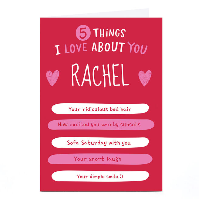 Personalised Ebony Newton Valentine's Day Card - Five Things I Love