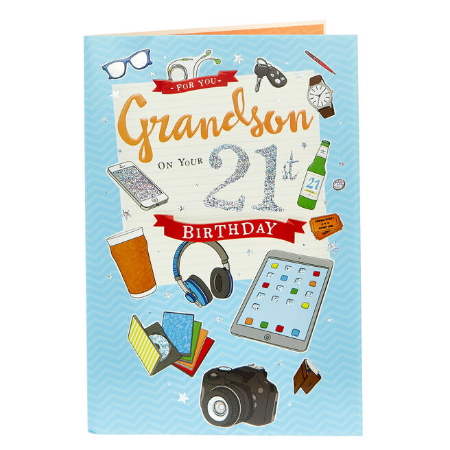 21st Birthday Card - Grandson Favourite Things