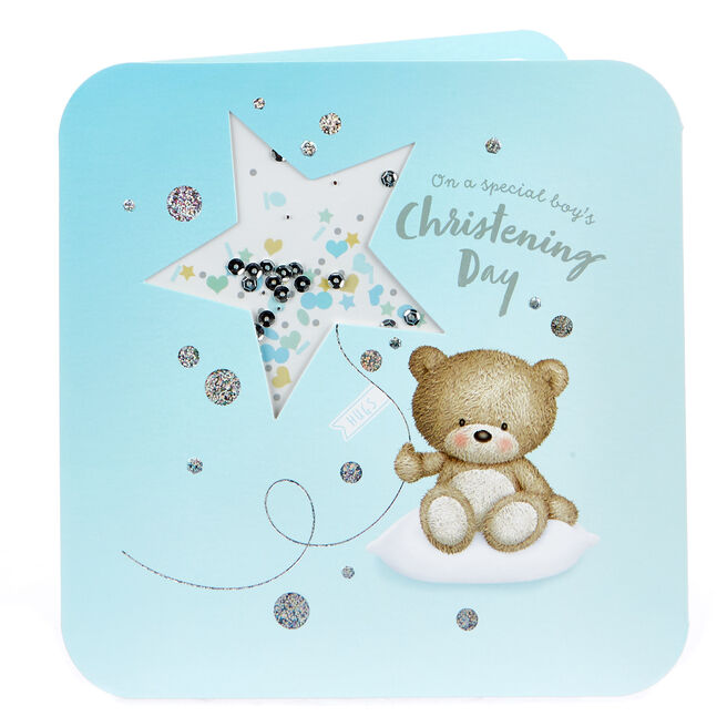 Boutique Collection Hugs Bear Christening Card - Boy