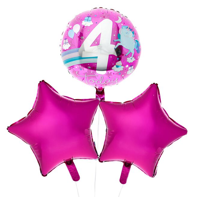 Unicorn 4th Birthday Balloon Bouquet - DELIVERED INFLATED!