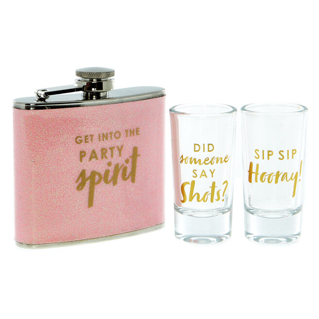 Pink Hip Flask & Shot Glasses Gift Set
