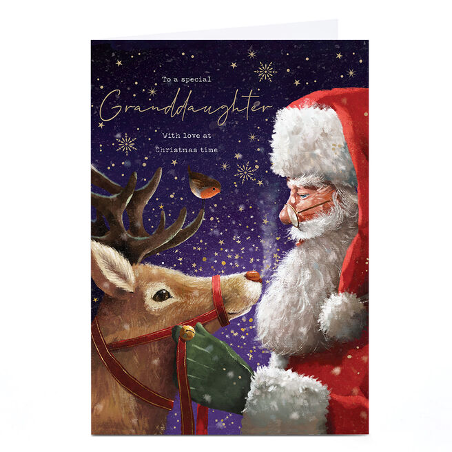 Personalised Christmas Card - Santa with Rudolph, Granddaughter