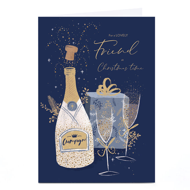 Personalised Christmas Card - Champagne with Glasses, Friend