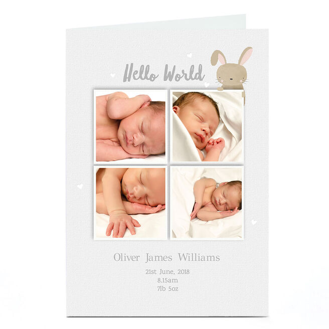 Photo New Baby Card - Hello World 4 Photos