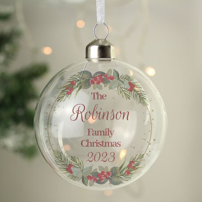Personalised Family Christmas Glass Bauble
