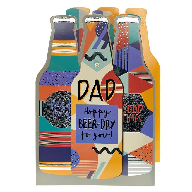 Dad Happy Beer-Day Geometric Bottles Birthday Card