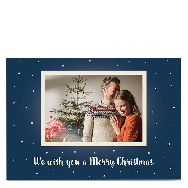 Personalised Christmas Photo Card - Blue With White Stars